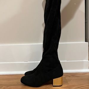 Knee-High Winter Boots with Gold Heel